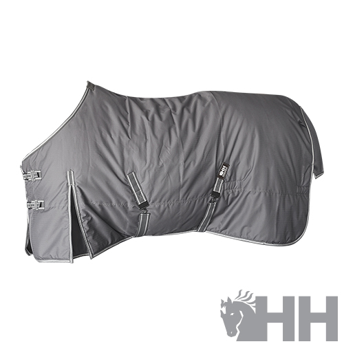 Cobertor cinzento para cavalo com correias e fivelas