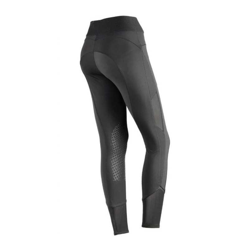 Leggings desportivas pretas com padrão de pontos perfurados na parte traseira da perna direita
