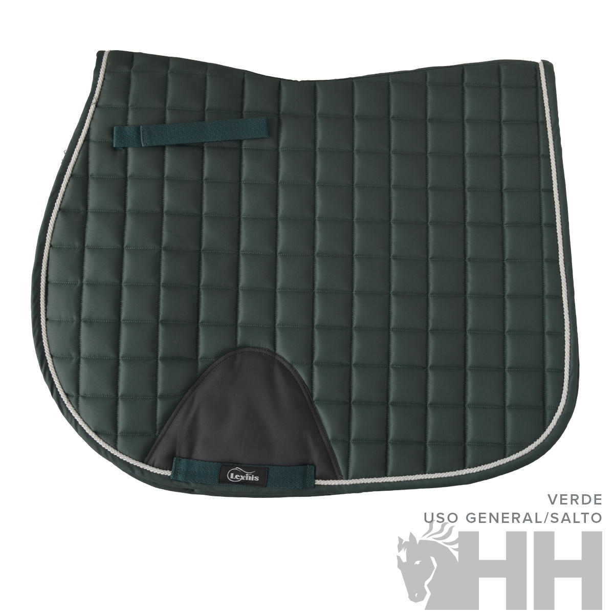 Sela para cavalo verde com padrão acolchoado e bordas cinzentas