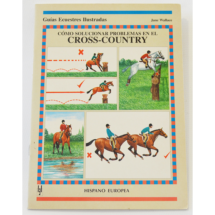 Capa de livro sobre equitação de cross-country com ilustrações de cavaleiros a saltar obstáculos
