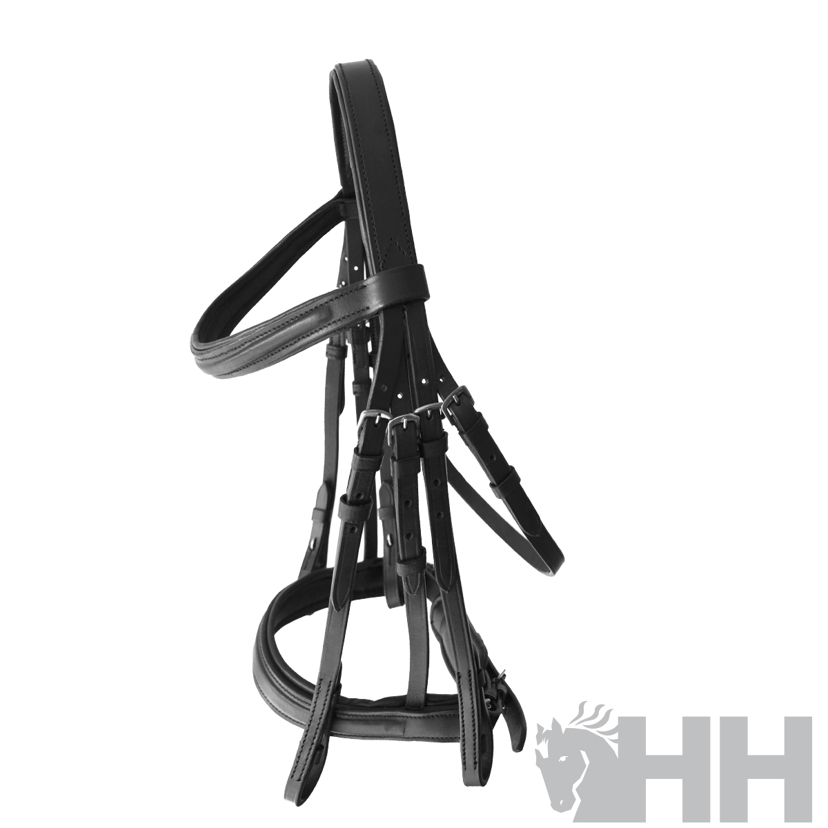 Freio de equitação em couro preto com acolchoamento