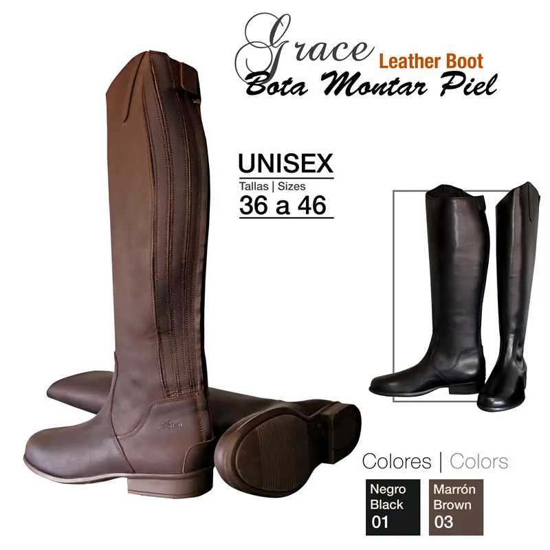 Botas unissexo de pele na cor castanho e preto com zíper lateral