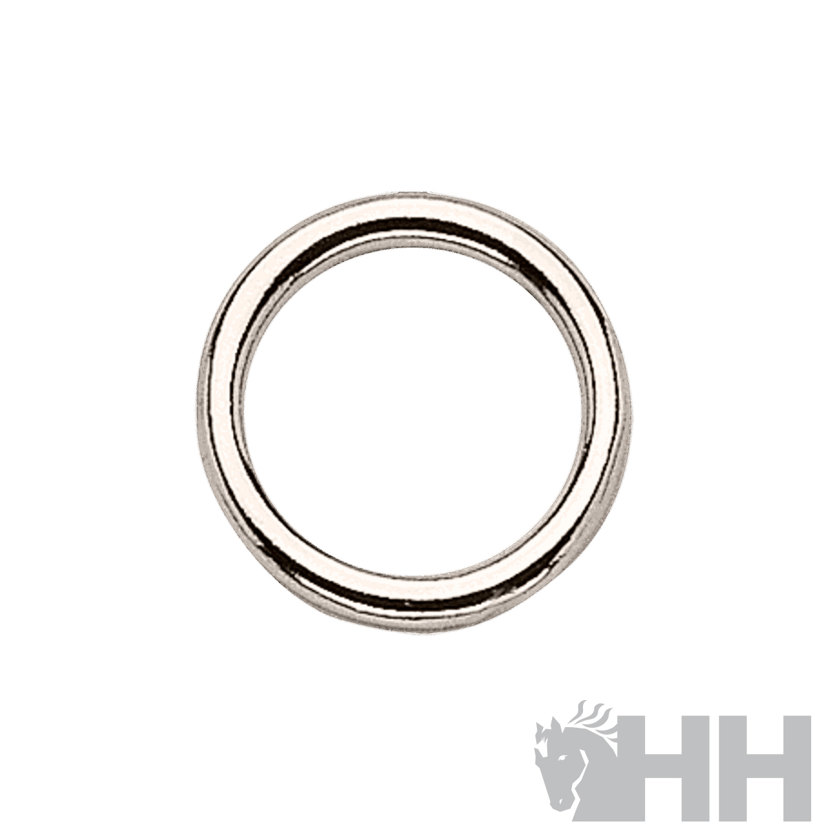 Anel metálico prateado simples com fundo branco e logo HH cinza