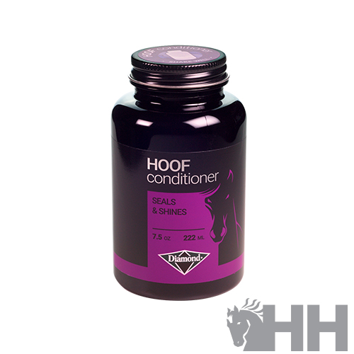 Frasco preto de condicionador para cascos com rótulo preto e púrpura e texto branco e roxo