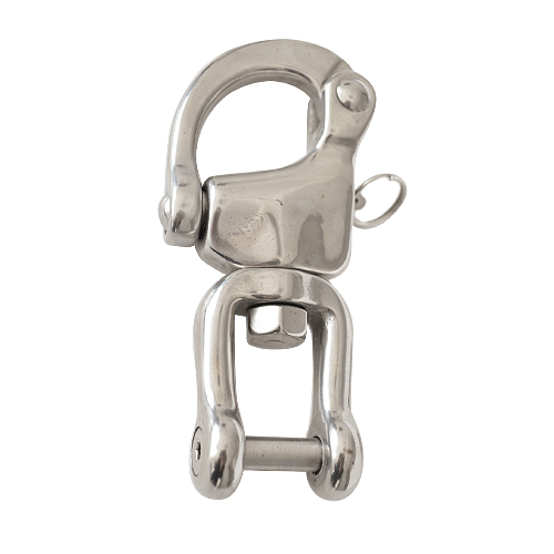 Anilha giratória metálica prateada com gancho e fecho