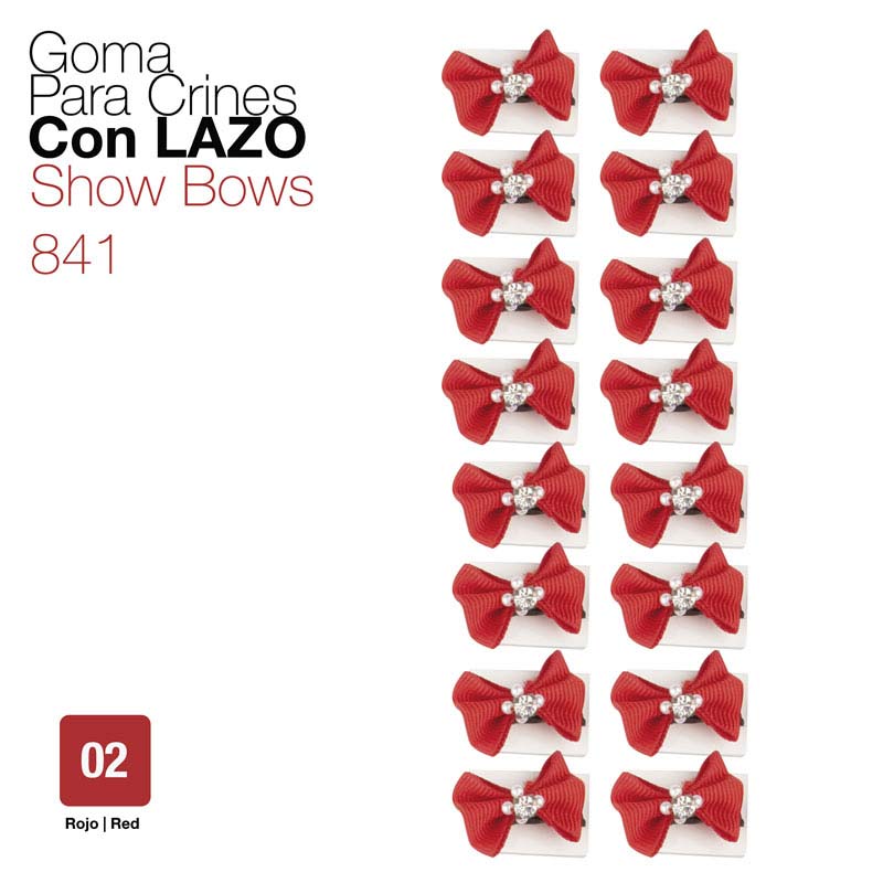 Gomas para crinas com laço vermelho e detalhes brilhantes
