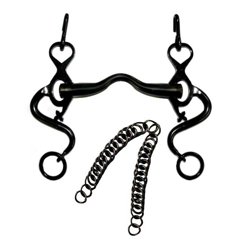 Freio de metal preto com correntes metálicas entrelaçadas.