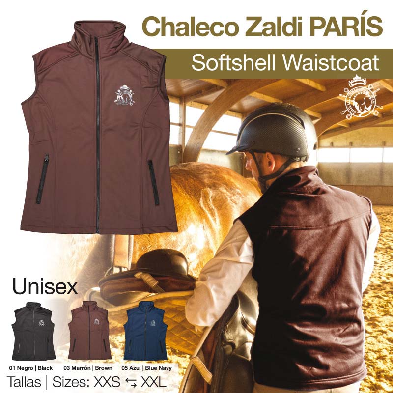 Colete softshell Zaldi PARÍS castanho com logo bordado branco