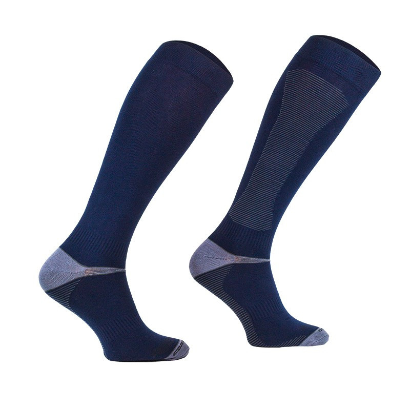 Meias desportivas compridas azul escuro e cinzento com reforços