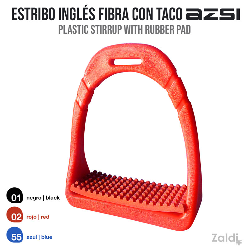 Estribo inglês vermelho de fibra com taco de borracha AZSI