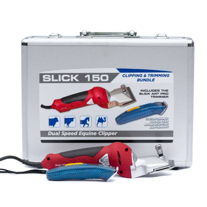 Kit de tosquia SLICK 150 com máquina vermelha e aparador azul em estojo metálico