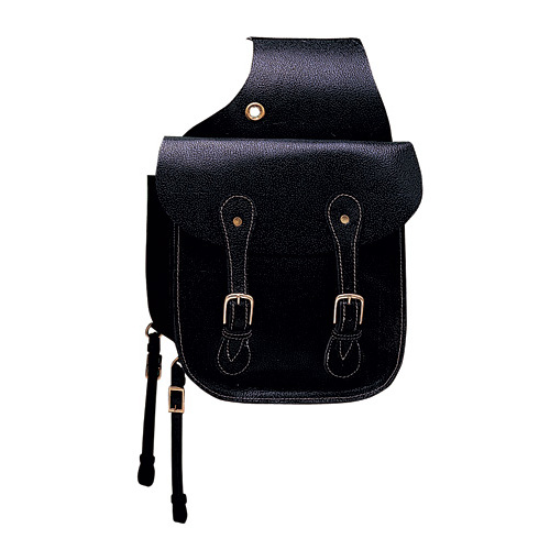 Mala preta de couro com duas fivelas prateadas e alça ajustável