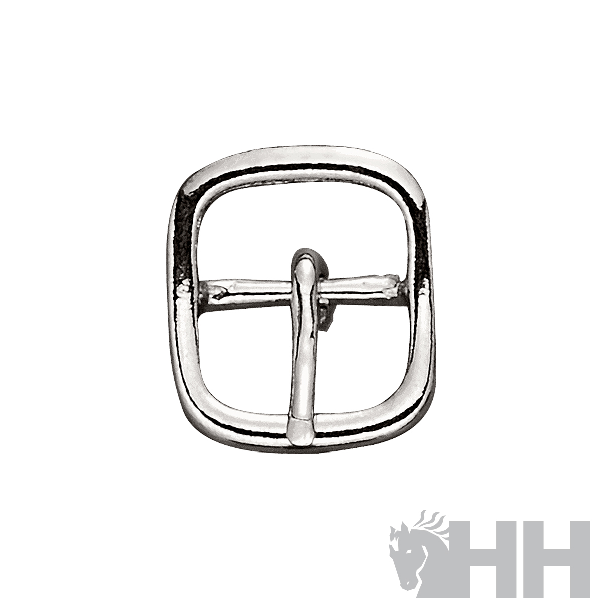 Fivela metálica prateada quadrada ligeiramente arredondada