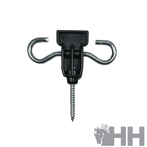 Gancho metálico com rosca e corpo preto em plástico