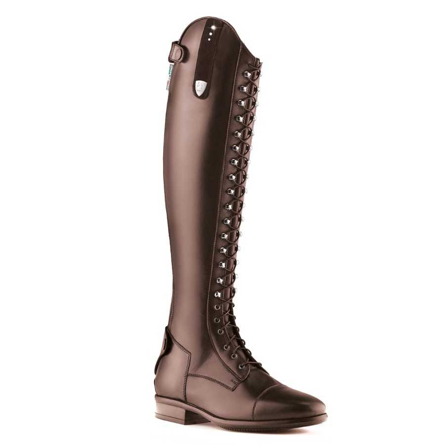 Bota de equitação alta castanha com atacadores frontais