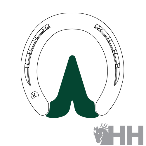 Ferradura branca com base verde e logótipo HH com cavalo