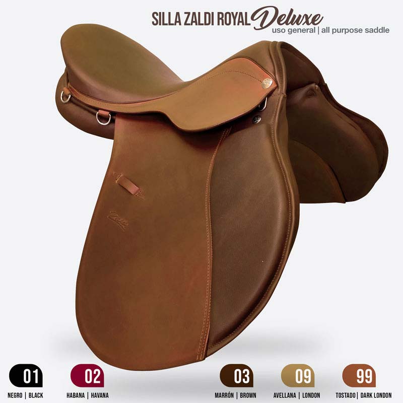 Sela de equitação Silla Zaldi Royal Deluxe castanha com várias tonalidades