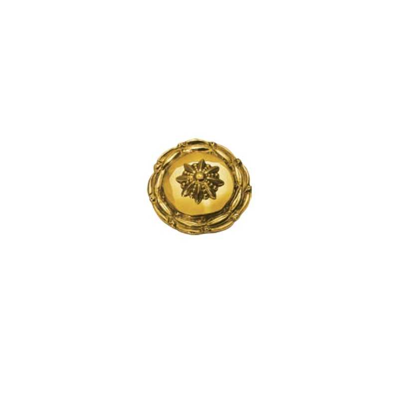 Botão dourado redondo com padrão floral em relevo