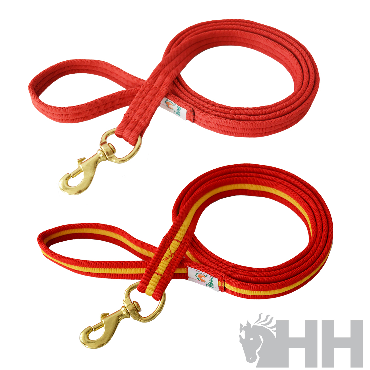Duas trelas para cão vermelhas com mosquetão dourado