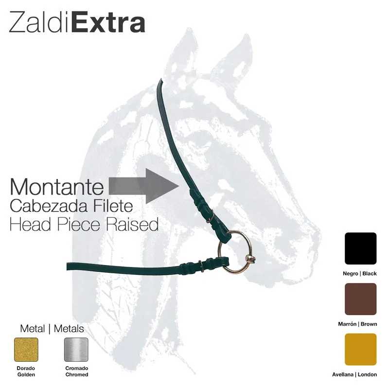 Montante de couro para cavalo com anel metálico, disponível em várias cores.
