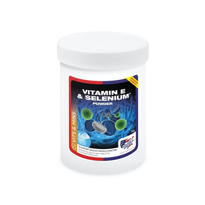 Frasco branco de suplemento Vitamin E & Selenium em pó
