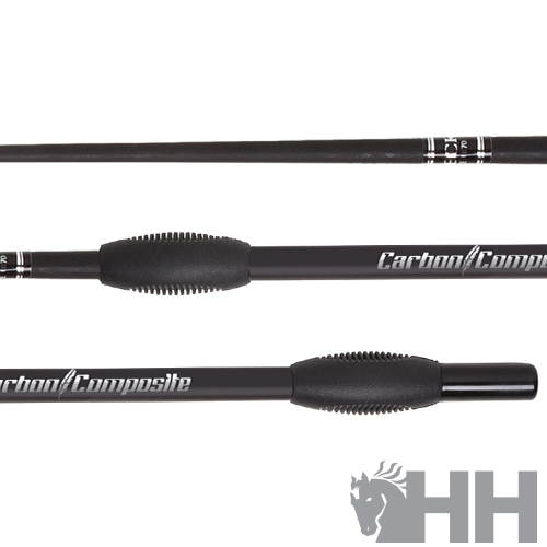 Vara de pesca preta com partes antiderrapantes e texto branco Carbon Composite