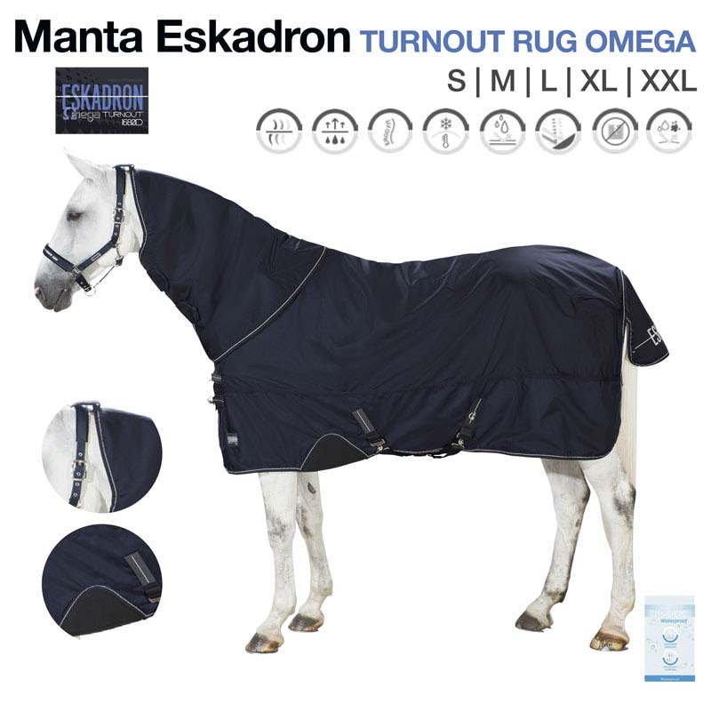 Manta preta para cavalo Eskadron Turnout Rug Omega em cavalo branco