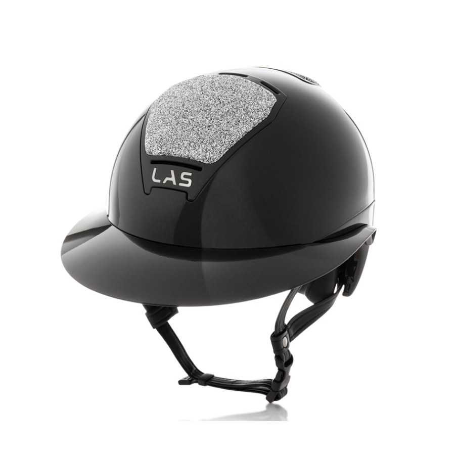Capacete preto para equitação com visor e textura reflexiva cinza