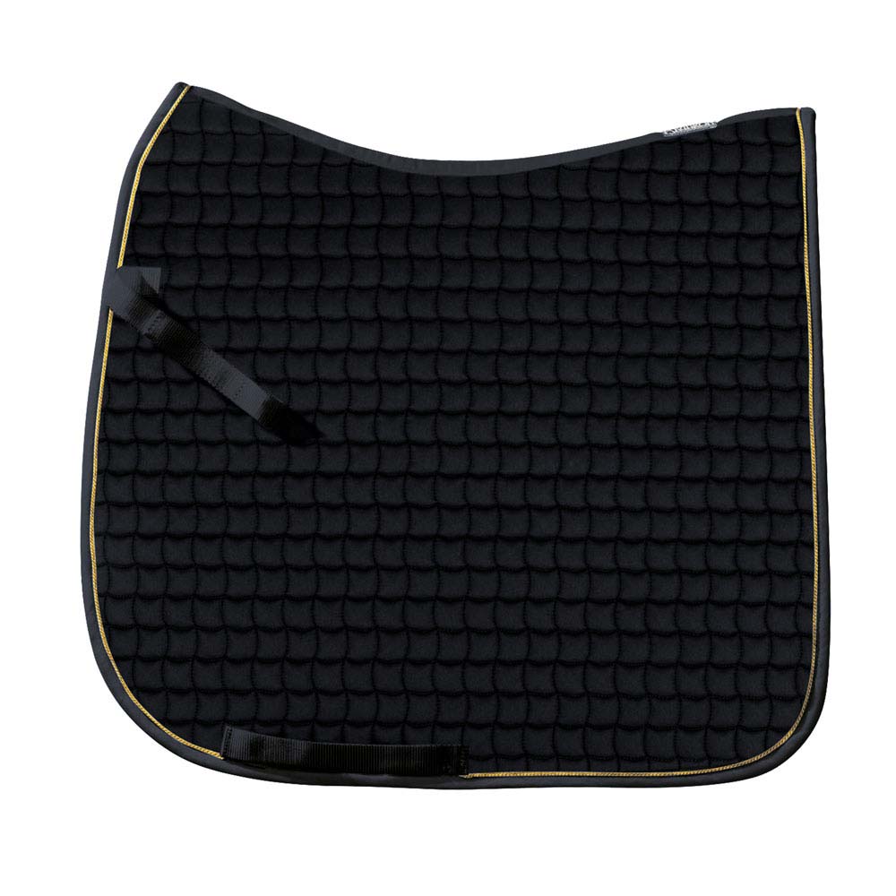 Tapete de sela preto acolchoado com bordas douradas