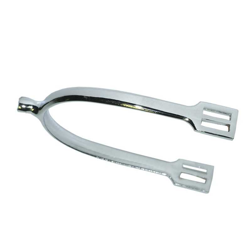 Espora metálica prateada com duas extremidades abertas