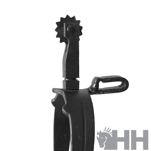 Espora de metal preta para equitação com roseta dentada