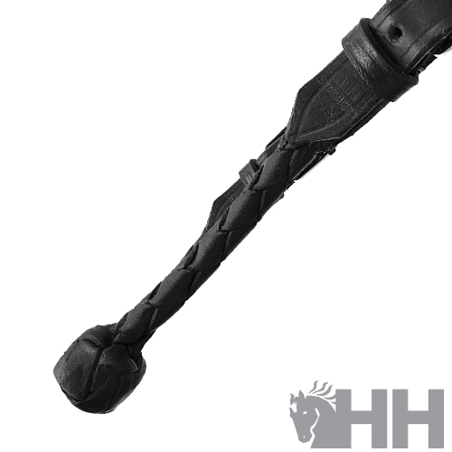 Cabresto preto de couro com trançado e correias ajustáveis