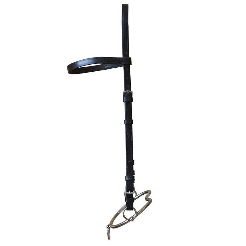 Bridão de cavalo em couro preto com argolas metálicas