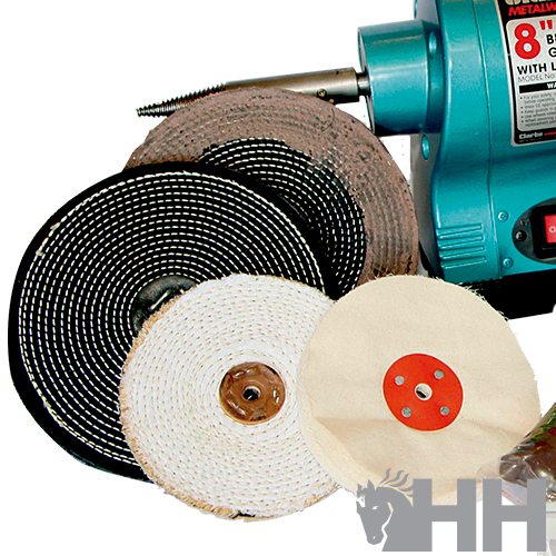 Conjunto de discos e polidores com máquina azul para metal