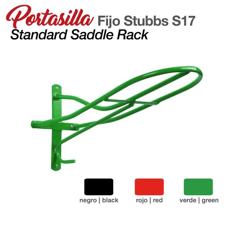 Porta-sela fixo metálico verde Stubbs S17 para montagem na parede.