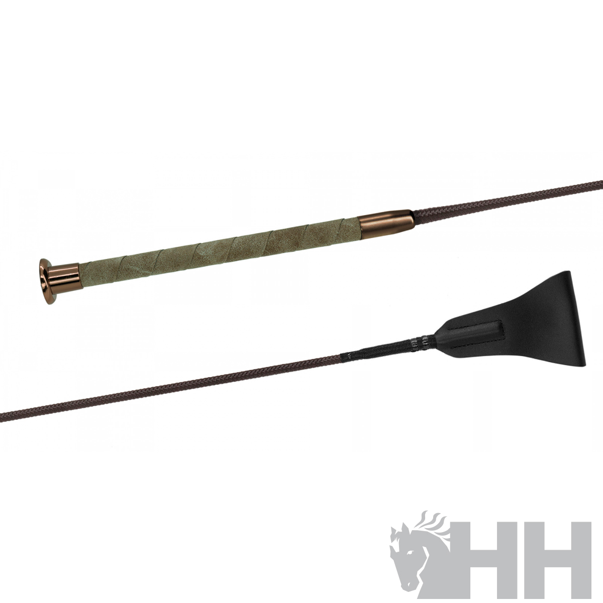 Chicote de equitação com pega verde e ponta negra