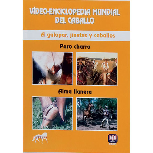 Capa de vídeo enciclopédia mundial do cavalo com quatro imagens e texto em espanhol