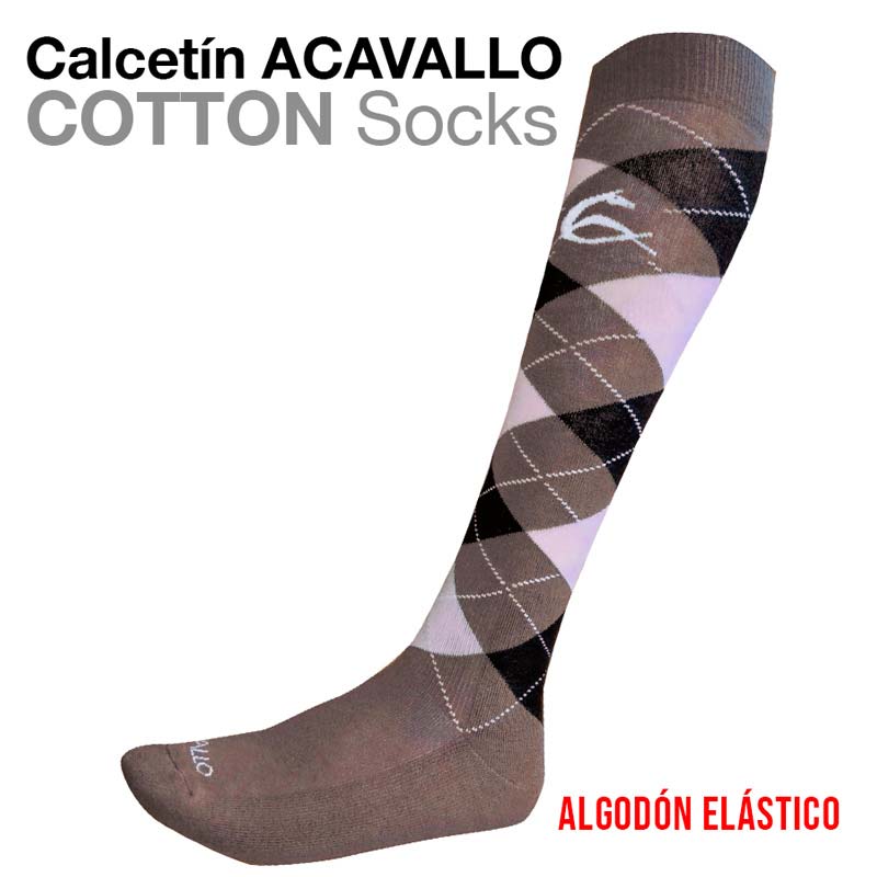 Meia comprida argyle castanha e bege com texto