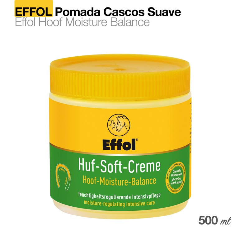 Recipiente amarelo com pomada para cascos Effol com etiqueta verde e amarela
