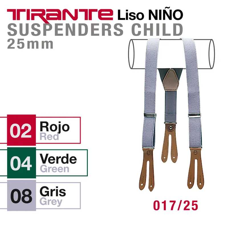 Suspensórios para criança em tecido azul claro com detalhes em couro castanho e fivelas metálicas.