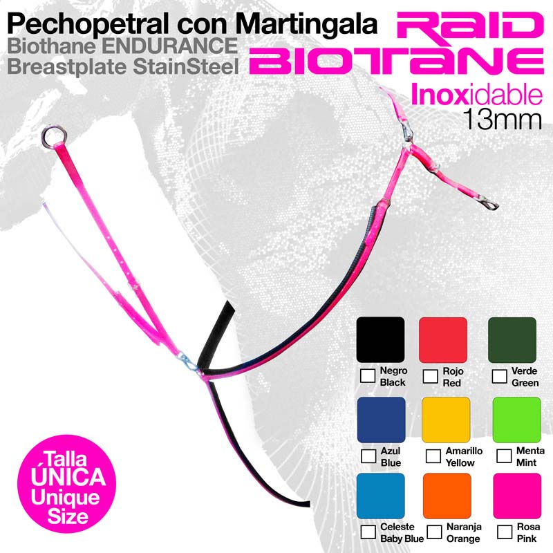Peitoral com martingale rosa Raid Biothane com várias opções de cores e tamanho único