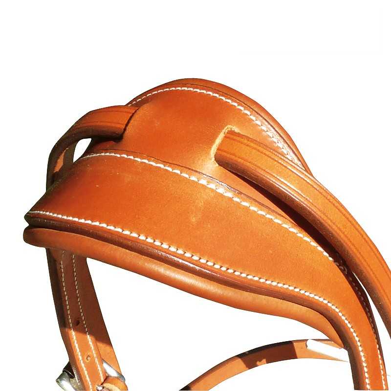 Arreata de sela em couro castanho claro com costuras brancas