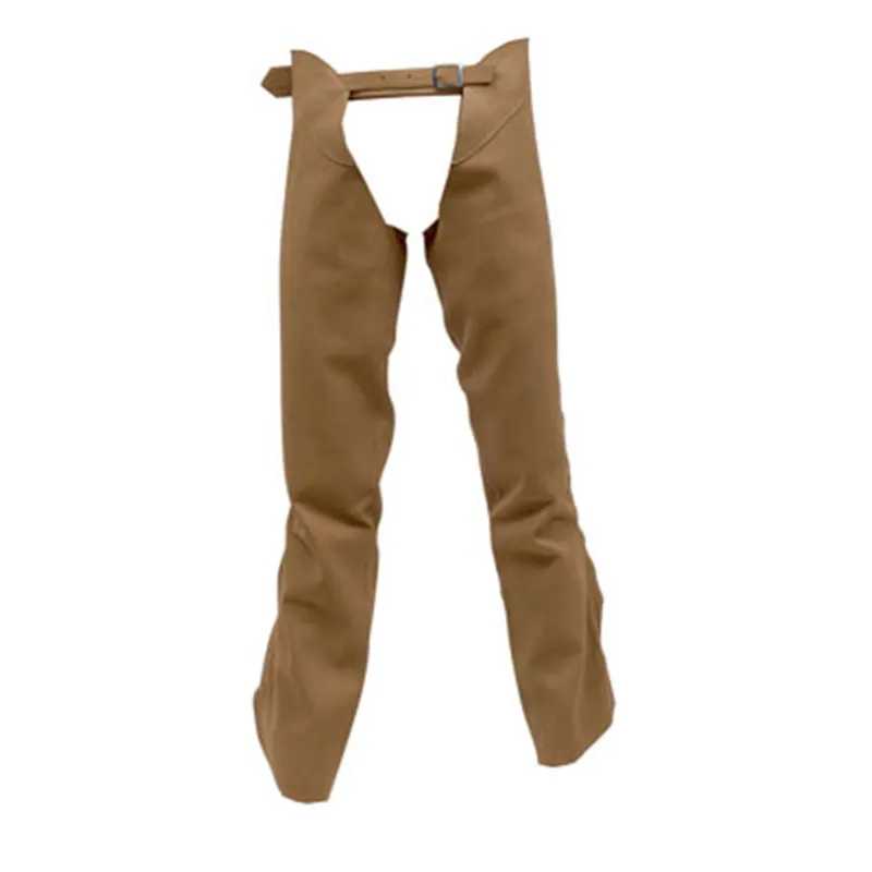 Perneiras de pele castanha clara com fivela em fundo branco