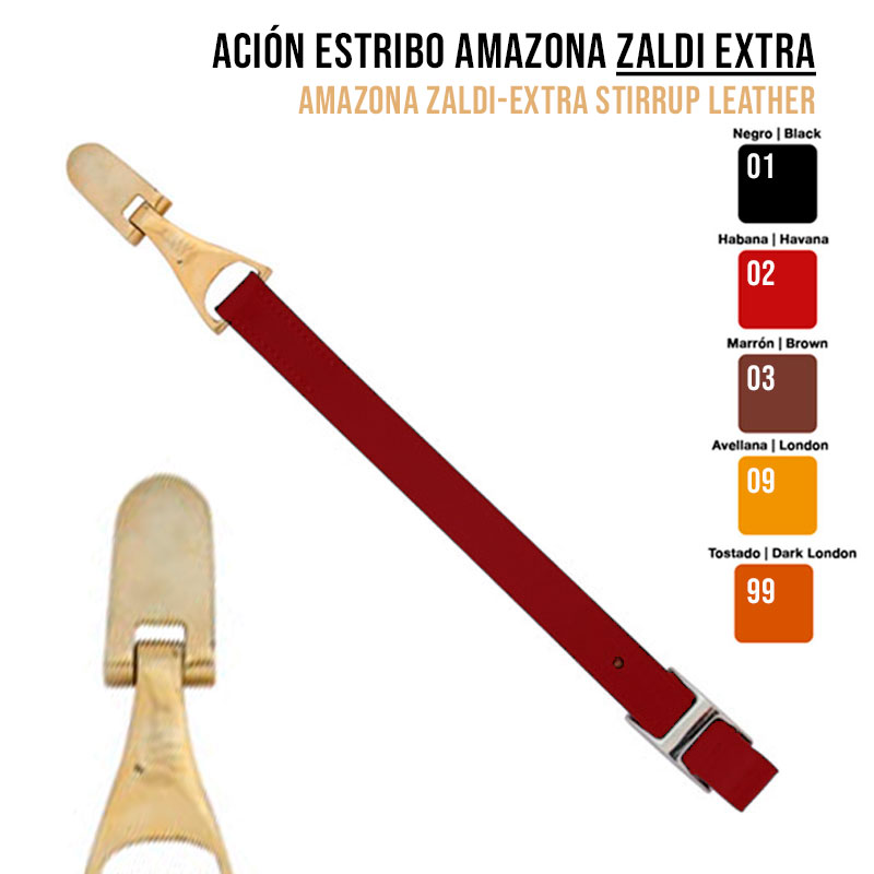 Correia vermelha para estribo com suporte castanho claro e fivela metálica