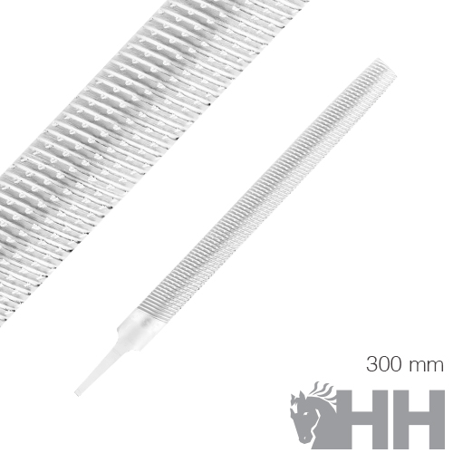 Lima metálica texturizada de 300 mm com cabo branco e logotipo HH