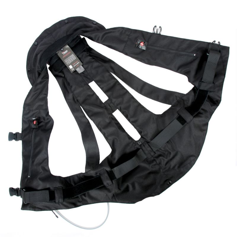 Colete de segurança preto com correias e fechos ajustáveis