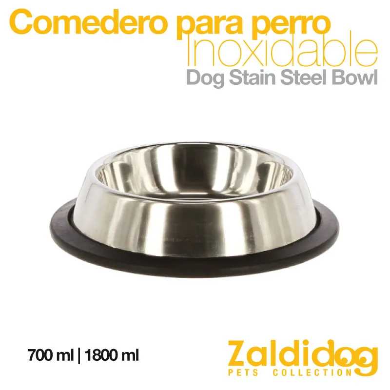 Comedouro para cão de aço inoxidável prateado com base preta