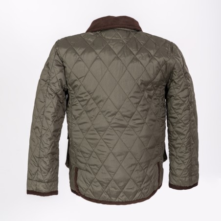Casaco acolchoado verde-oliva com gola e acabamentos castanhos