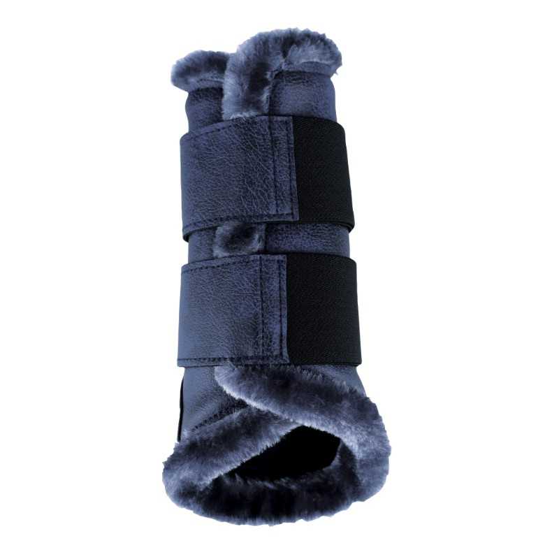Proteção para patas de cavalo preta com forro cinzento e tiras elásticas