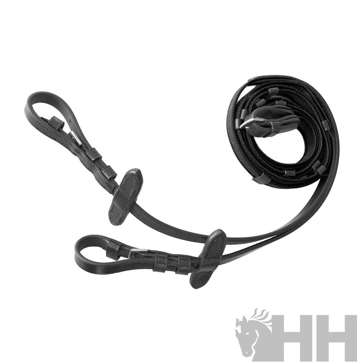Rédea preta para cavalo em material sintético com logo HH